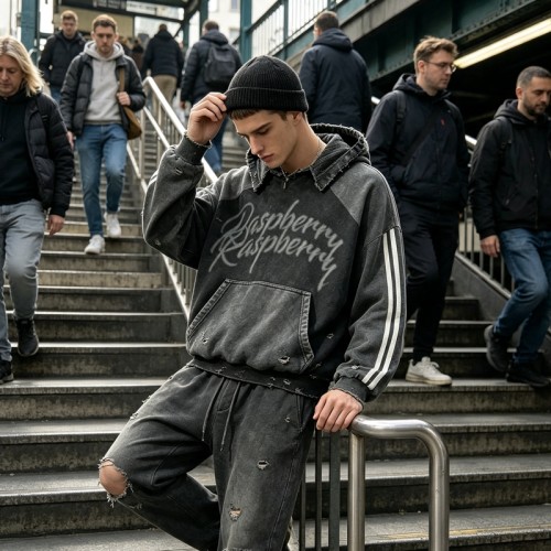 Vintage Washed Distressed Ripped Cropped Hoodie with DTG Print | Frayed Raw Edge | Custom Streetwear