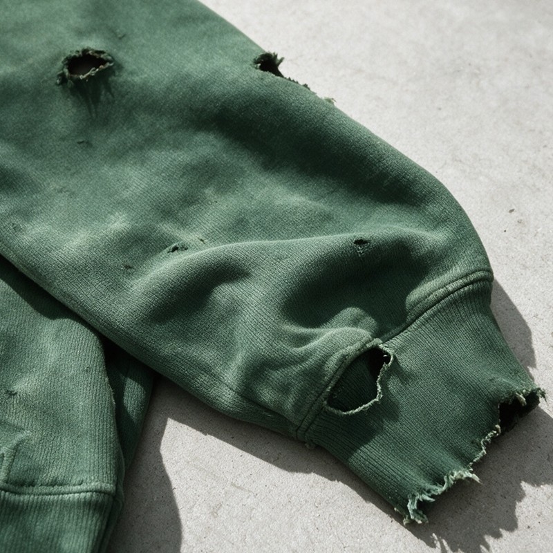 Distress Ripped Vintage Washed DTG Print Hoodie