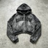 Acid Washed Ripped DTG Print Applique distress hoodie | Gothic Street Daily wear | Custom Streetwear