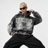 Distressed ripped Hoodie Vintage Washed Spray Dye Applique Rivet | Heavyweight Cotton Fleece | Custom Streetwear
