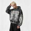 Distressed ripped Hoodie Vintage Washed Spray Dye Applique Rivet | Heavyweight Cotton Fleece | Custom Streetwear