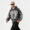 Distressed ripped Hoodie Vintage Washed Spray Dye Applique Rivet | Heavyweight Cotton Fleece | Custom Streetwear