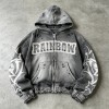 Distressed ripped Hoodie Vintage Washed Spray Dye Applique Rivet | Heavyweight Cotton Fleece | Custom Streetwear
