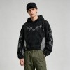 Vintage Washed Ripped Tribal Screen Print Cropped Distress Hoodie | Color Block Hooded Sweatshirt | Gothic Y2K Streetwear | Custom Streetwear
