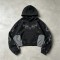 Vintage Washed Ripped Tribal Screen Print Cropped Distress Hoodie | Color Block Hooded Sweatshirt | Gothic Y2K Streetwear | Custom Streetwear