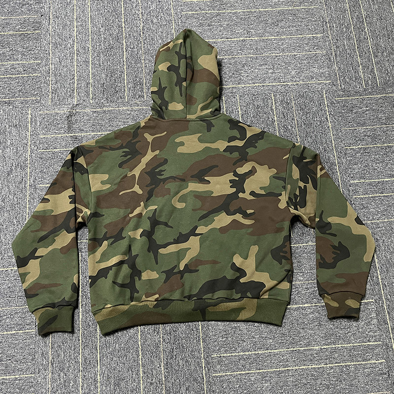 Applique Camouflage Zip Up Hoodie with Colorful Rhinestone 