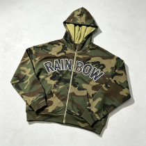 Applique Camouflage Zip Up Hoodie with Colorful Rhinestone | Y2K hip hop streetwear | Clothing Manufacturer