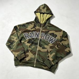 Applique Camouflage Zip Up Hoodie with Colorful Rhinestone | Y2K hip hop streetwear | Clothing Manufacturer