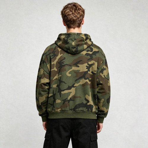 Applique Camouflage Zip Up Hoodie with Colorful Rhinestone | Y2K hip hop streetwear | Clothing Manufacturer