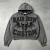 Applique Skull DTG Print Vintage Wash Boxy Hoodie | Heavyweight cotton | Gothic grunge streetwear | OEM Streetwear