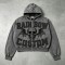 Applique Skull DTG Print Vintage Wash Boxy Hoodie | Heavyweight cotton | Gothic grunge streetwear | OEM Streetwear