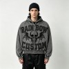 Applique Skull DTG Print Vintage Wash Boxy Hoodie | Heavyweight cotton | Gothic grunge streetwear | OEM Streetwear