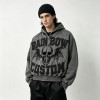 Applique Skull DTG Print Vintage Wash Boxy Hoodie | Heavyweight cotton | Gothic grunge streetwear | OEM Streetwear