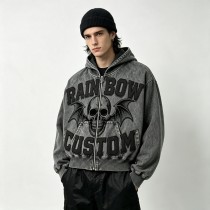 Applique Skull DTG Print Vintage Wash Boxy Hoodie | Heavyweight cotton | Gothic grunge streetwear | OEM Streetwear