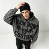 Applique Skull DTG Print Vintage Wash Boxy Hoodie | Heavyweight cotton | Gothic grunge streetwear | OEM Streetwear