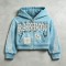 DTG Print Applique Rhinestone Cropped Boxy Zip Up Hoodie | Y2K Street Fashion | Custom Streetwear