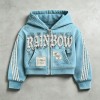 DTG Print Applique Rhinestone Cropped Boxy Zip Up Hoodie | Y2K Street Fashion | Custom Streetwear