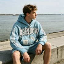 DTG Print Applique Rhinestone Cropped Boxy Zip Up Hoodie | Y2K Street Fashion | Custom Streetwear