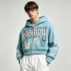 DTG Print Applique Rhinestone Cropped Boxy Zip Up Hoodie | Y2K Street Fashion | Custom Streetwear