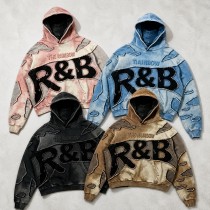 Vintage Wash Applique Embossed Cropped Boxy Hoodie | Heavy cotton | Retro hip hop streetwear | Custom Streetwear