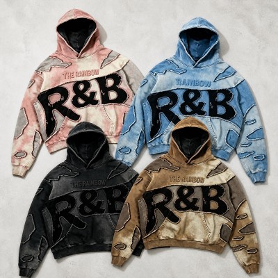 Vintage Wash Applique Embossed Cropped Boxy Hoodie | Heavy cotton | Retro hip hop streetwear | Custom Streetwear
