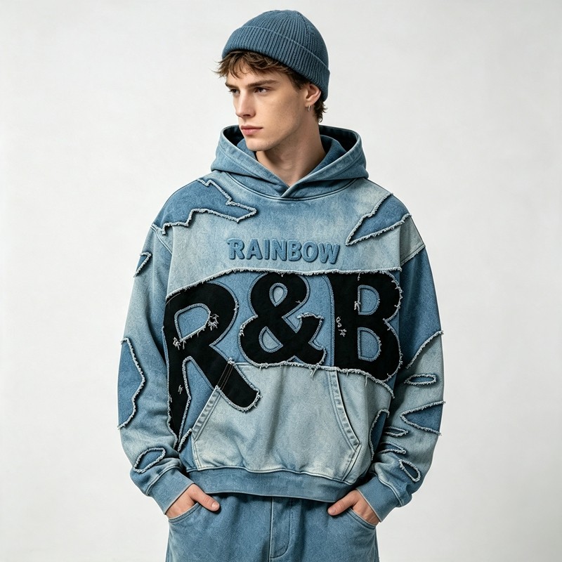 Vintage Wash Applique Embossed Cropped Boxy Hoodie