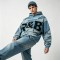 Vintage Wash Applique Embossed Cropped Boxy Hoodie | Heavy cotton | Retro hip hop streetwear | Custom Streetwear