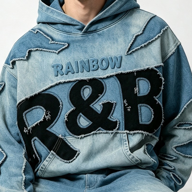 Vintage Wash Applique Embossed Cropped Boxy Hoodie