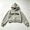 Vintage Towel Embroidery Applique Cropped Boxy Hoodie | Heavy fleece | Casual street fashion | OEM Streetwear