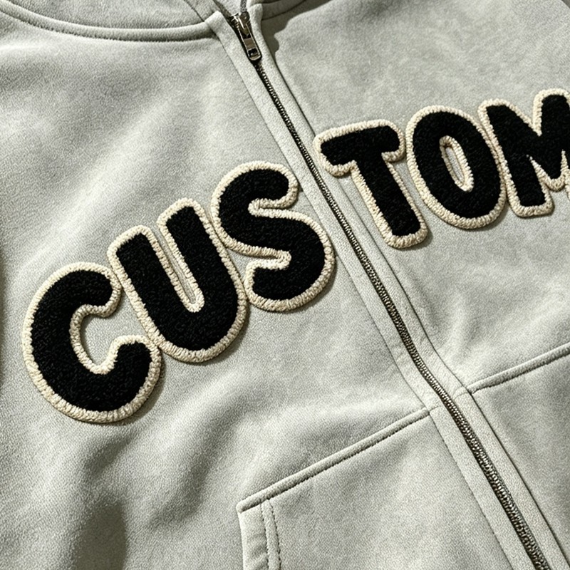 Vintage Towel Embroidery Applique Cropped Boxy Hoodie