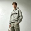 Vintage Towel Embroidery Applique Cropped Boxy Hoodie | Heavy fleece | Casual street fashion | OEM Streetwear