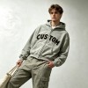 Vintage Towel Embroidery Applique Cropped Boxy Hoodie | Heavy fleece | Casual street fashion | OEM Streetwear