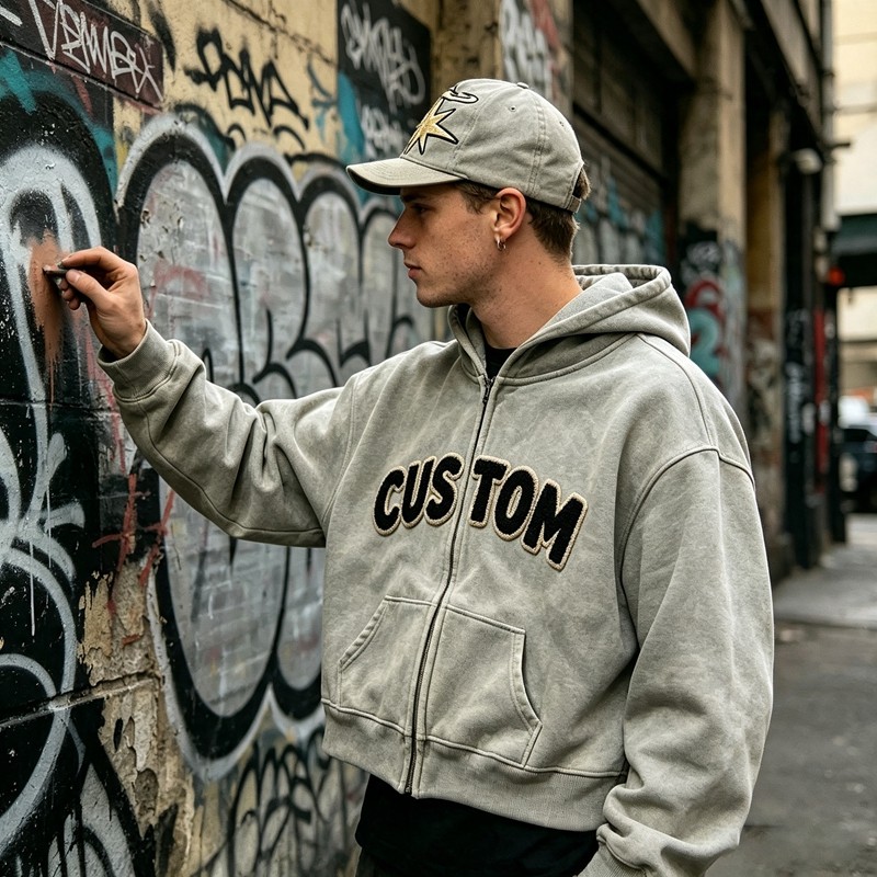Vintage Towel Embroidery Applique Cropped Boxy Hoodie