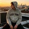 Vintage Towel Embroidery Applique Cropped Boxy Hoodie | Heavy fleece | Casual street fashion | OEM Streetwear