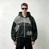 Vintage Washed Raw Edge Applique Cropped Boxy Hoodie | Heavyweight cotton | Y2K goth streetwear | Custom Streetwear