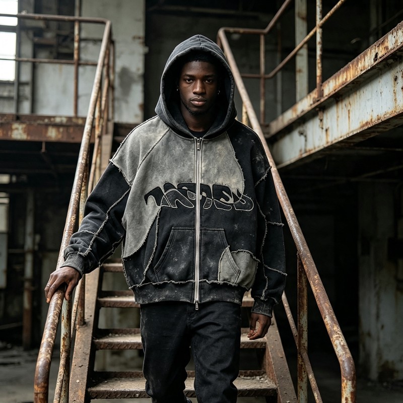 Vintage Washed Raw Edge Applique Cropped Boxy Hoodie