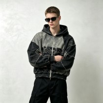 Vintage Washed Raw Edge Applique Cropped Boxy Hoodie | Heavyweight cotton | Y2K goth streetwear | Custom Streetwear