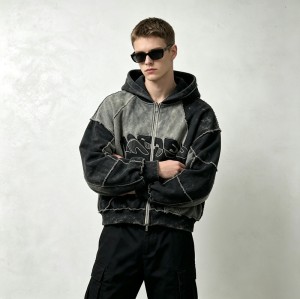 Vintage Washed Raw Edge Applique Cropped Boxy Hoodie | Heavyweight cotton | Y2K goth streetwear | Custom Streetwear