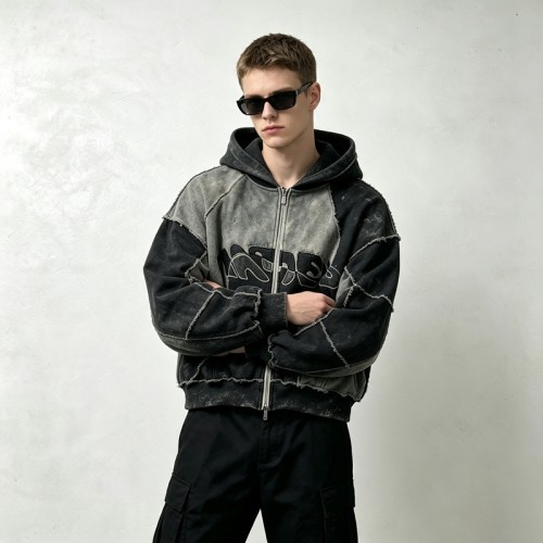 Vintage Washed Raw Edge Applique Cropped Boxy Hoodie | Heavyweight cotton | Y2K goth streetwear | Custom Streetwear