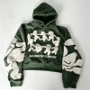 Cropped Boxy Vintage Washed Puff Print Sleeve Graphic Hoodie | Hip hop street fashion | Clothing Manufacturer