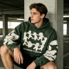 Cropped Boxy Vintage Washed Puff Print Sleeve Graphic Hoodie | Hip hop street fashion | Clothing Manufacturer