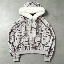 Tree Camo DTG Print Faux Fur Hood Trim Boxy Hoodie | Heavy fleece | Winter streetwear | Clothing Manufacturer