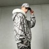 Tree Camo DTG Print Faux Fur Hood Trim Boxy Hoodie | Heavy fleece | Winter streetwear | Clothing Manufacturer