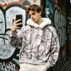 Tree Camo DTG Print Faux Fur Hood Trim Boxy Hoodie | Heavy fleece | Winter streetwear | Clothing Manufacturer