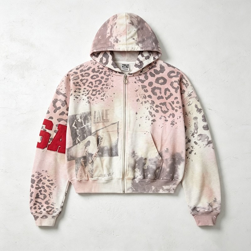 Vintage Washed Leopard DTG Print Applique Boxy Hoodie