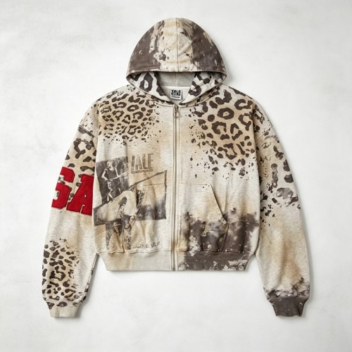 Vintage Washed Leopard DTG Print Applique Boxy Hoodie | Heavy cotton | Y2K street fashion | Streetwear Manufacturer