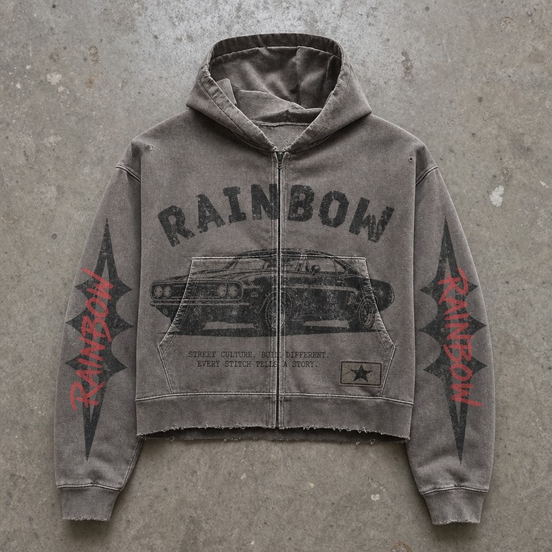 Cropped Vintage Washed DTG Print Boxy Hoodie