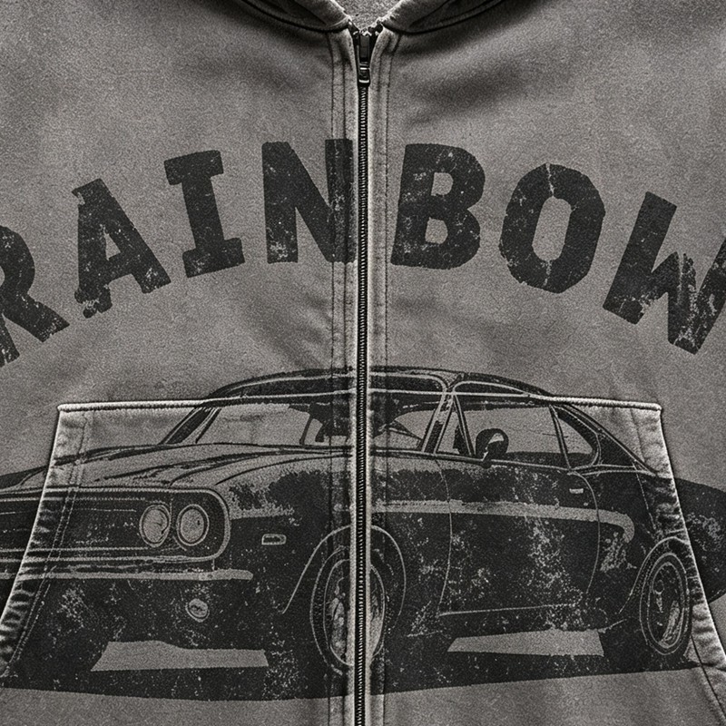 Cropped Vintage Washed DTG Print Boxy Hoodie