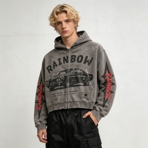 Cropped Vintage Washed DTG Print Boxy Hoodie | Classic Car Graphic Hoodie | Retro Streetwear | OEM Streetwear