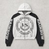 Vintage Washed DTG Print Raglan Cropped Boxy Hoodie | Color Block Crest Graphic | OEM Streetwear